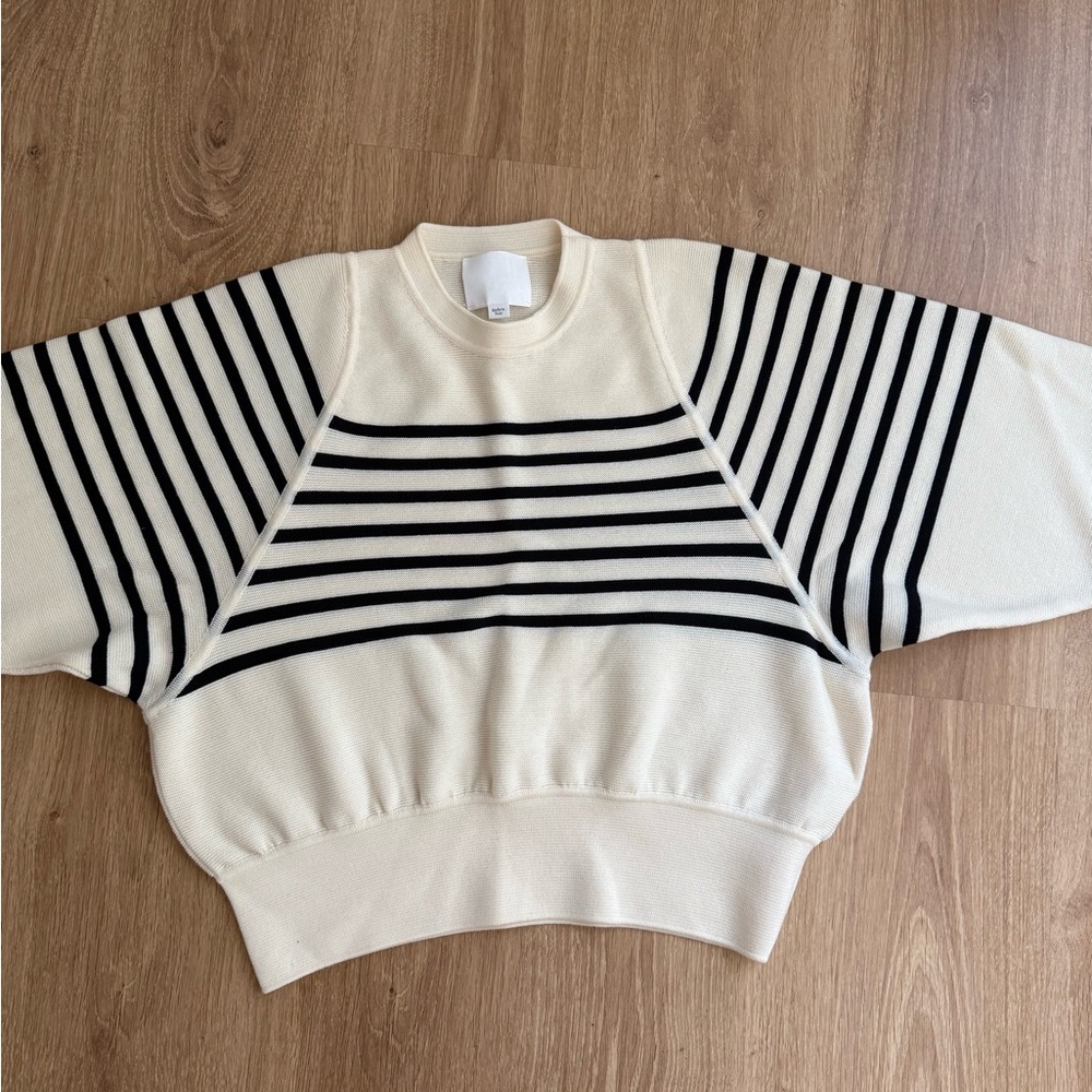 Molli Natural-Midnight Breton Sweater with Wide Armholes, 100% Virgin Wool